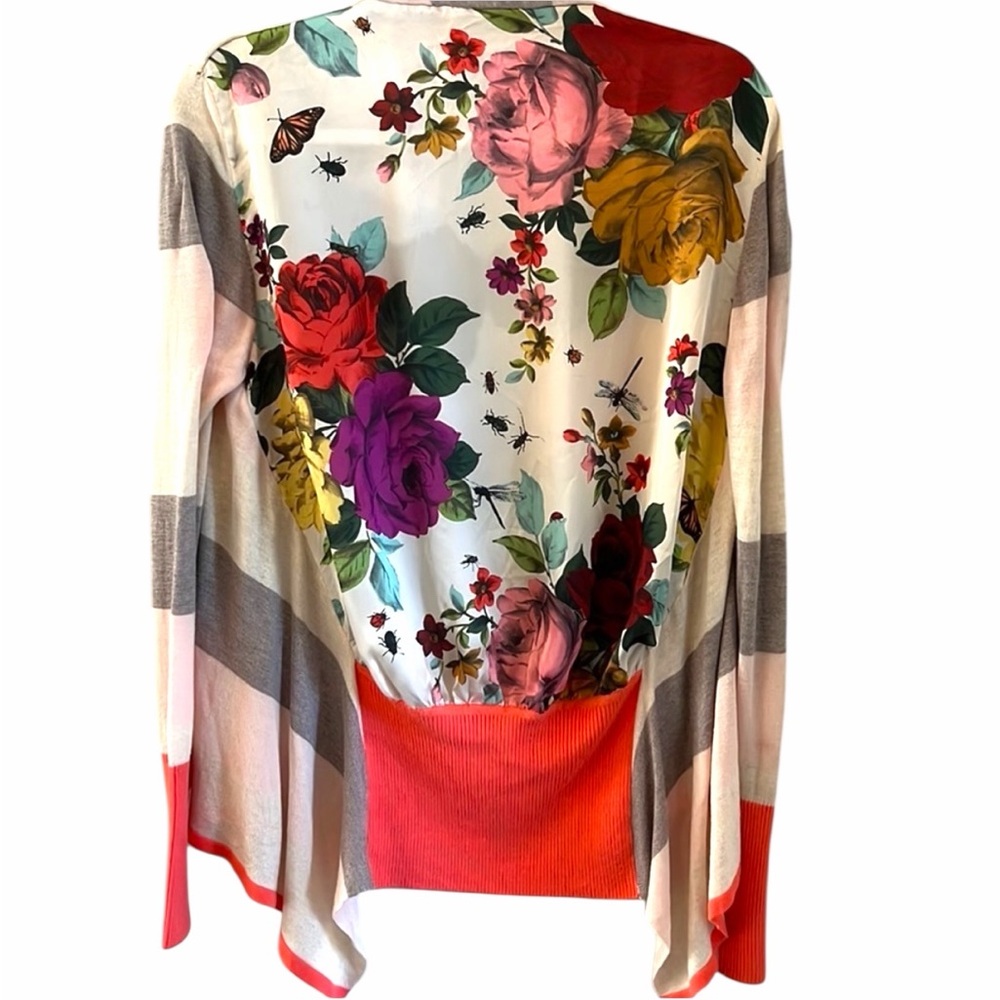 Ted Baker | Colorful Botanical Stripe Floral Cardigan | size Medium - Picture 2 of 5